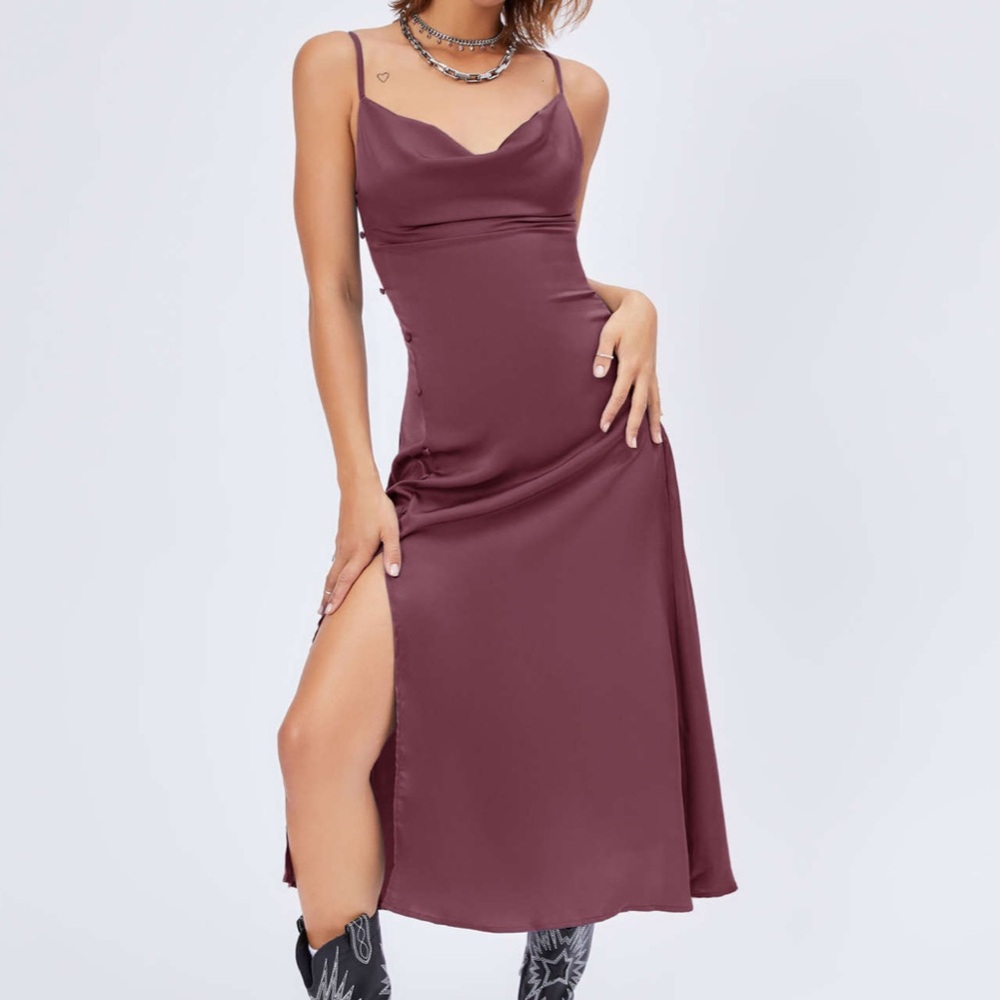 Cowel neck dress with slit